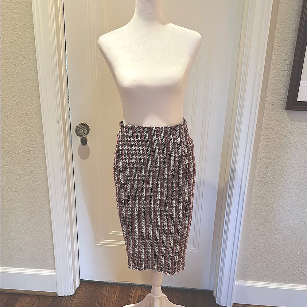 Bailey 44  Tweed Pencil Skirt - Red and White and Black